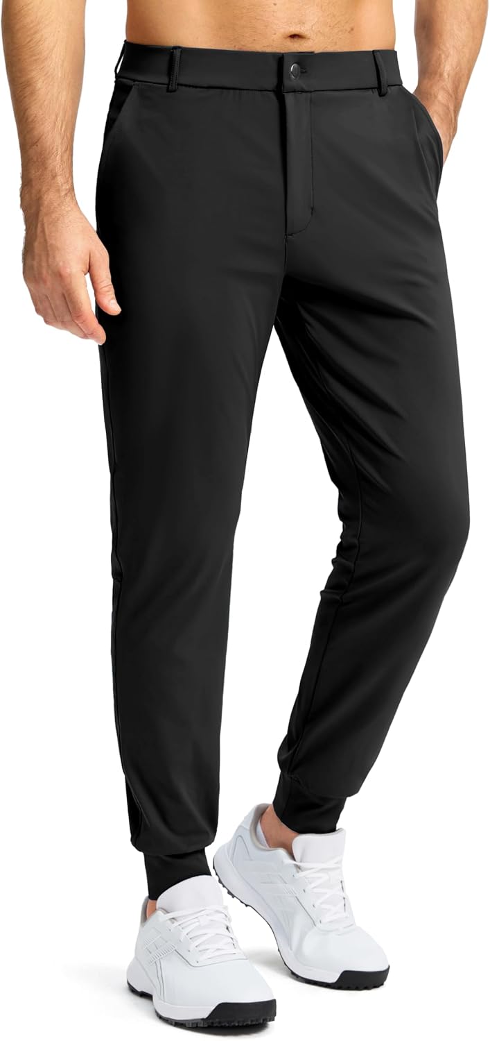 611rwxgruAL._AC_SL1500_.jpg Men's Stretch Golf Joggers with 3 Pockets Slim Fit Sweatpants Work Dress Casual Pants for Men with Belt Loops - Image 1