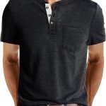 Fashion Men's Henley Shirts Classic Short Sve Basic Button Cotton T-Shirt with Pocket
