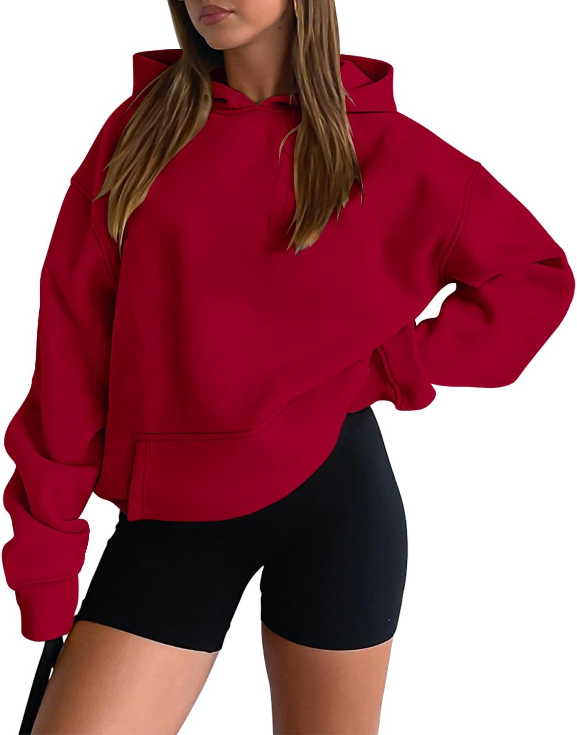 619DA36GuCL._AC_SL1500_.jpg Women Hoodies Casual Pullover Long Sleeve Sweatshirt Kangaroo Pocket Drop Shoulder Sweater - Image 1