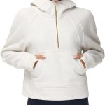 Womens' Hoodies Half Zip Long Sleeve Fleece Crop Pullover Sweatshirts with Pockets Thumb Hole