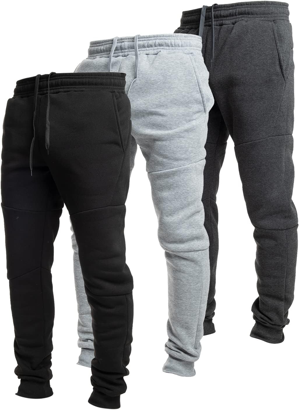 61UWxvmW85L._AC_SL1500_.jpg 3 Pack Fleece Active Tech Joggers for Men, Mens Sweatpants with Zipper Pockets - Image 1