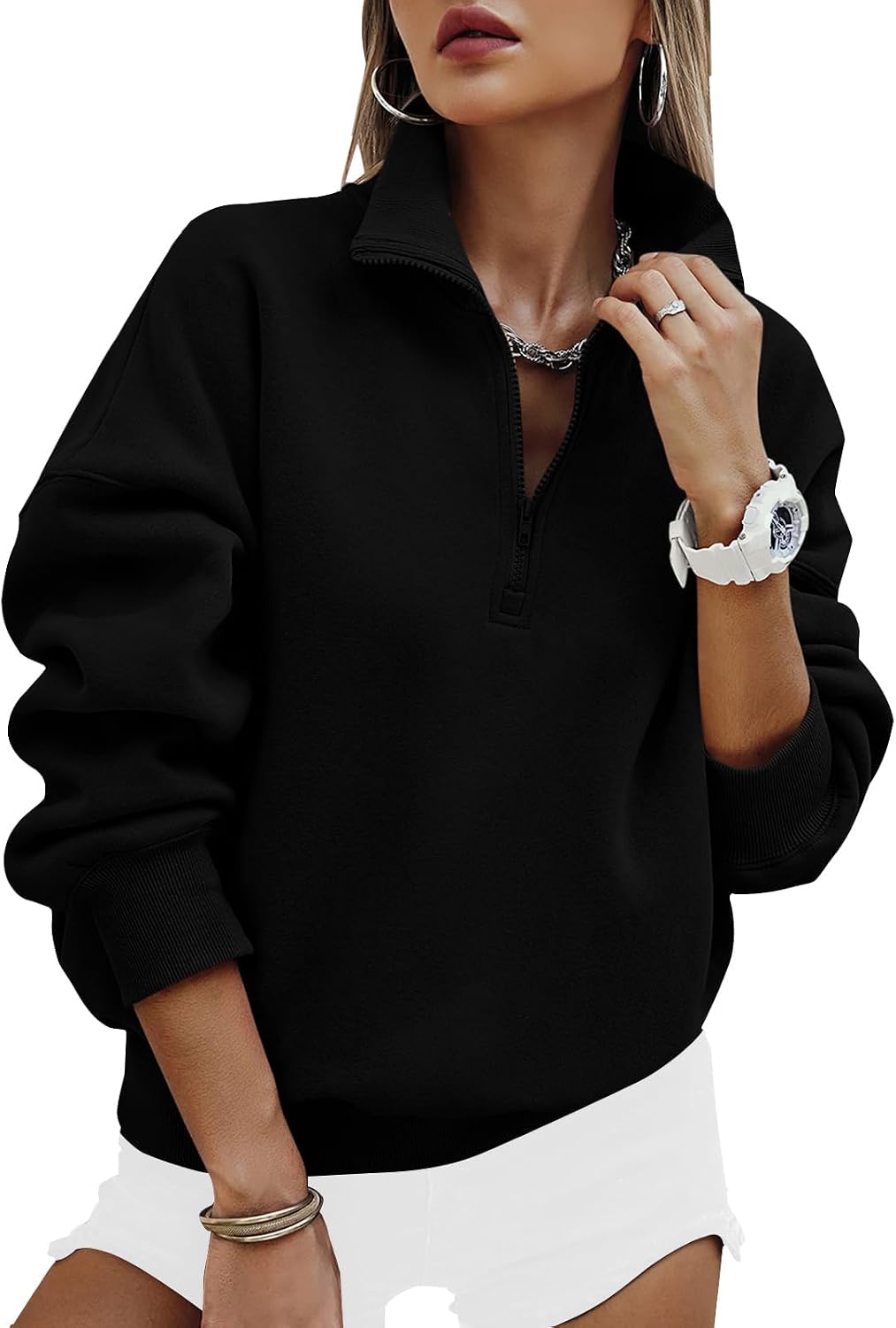 61Yg213a8DL._AC_SL1500_.jpg Womens Half Zip Oversized Sweatshirts Fleece Hoodies Trendy Long Sleeve Pullover Tops Y2k Fall Outfits - Image 1