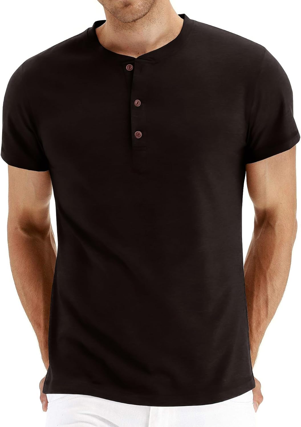 61oDNRuL4GL._AC_SL1500_.jpg Men's Fashion Casual Front Placket Short/Long Sve Henley T-Shirts Cotton Shirts - Image 1