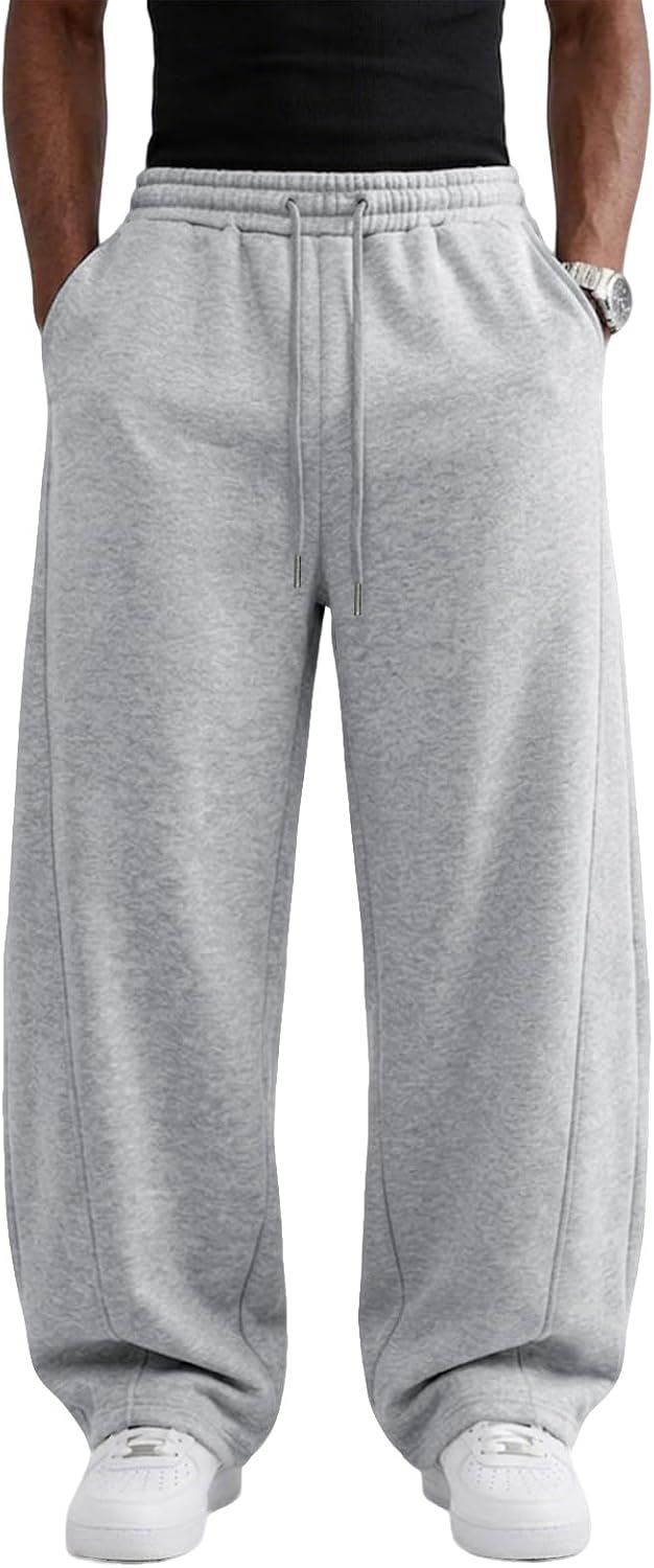 61p5A-WXQLL._AC_SL1500_.jpg Men's Baggy Sweatpants Wide Leg Lounge Cotton Jogging Pants Casual Elastic Waist Joggers with Pockets - Image 1