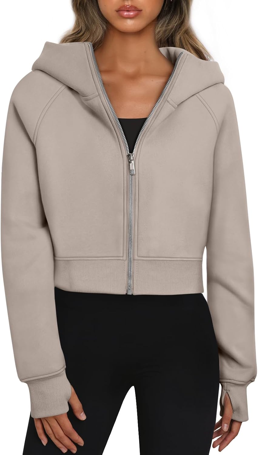 61ta06xbpdL._AC_SL1500_.jpg Womens Zip Up Hoodies Jackets Cropped Sweatshirts Fleece Fall Outfits Casual Comfy Y2k Tops Winter Clothes - Image 1