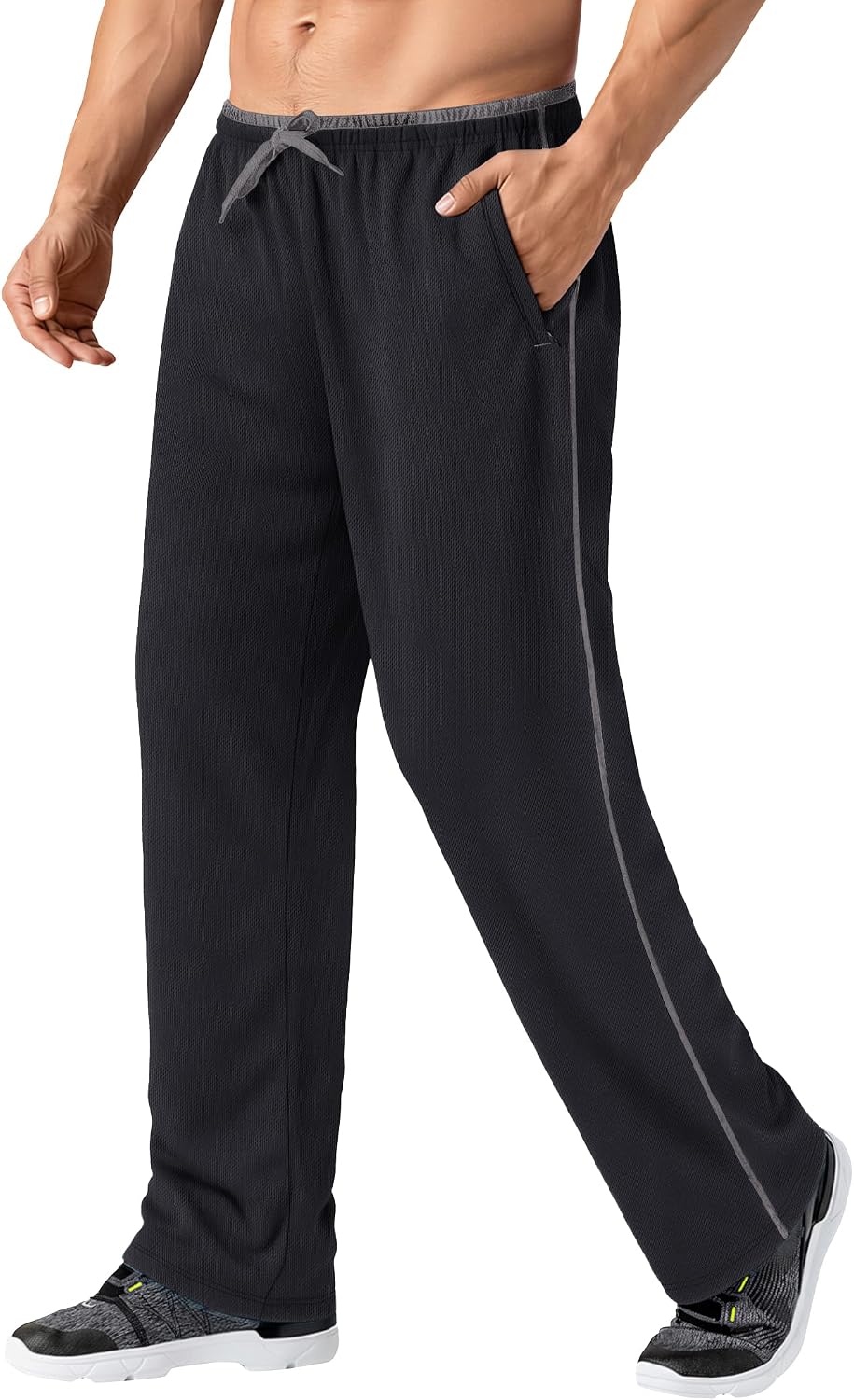 719J1v190qL._AC_SL1500_.jpg Men's Lightweight Sweatpants Loose Fit Open Bottom Mesh Athletic Pants with Zipper Pockets - Image 1