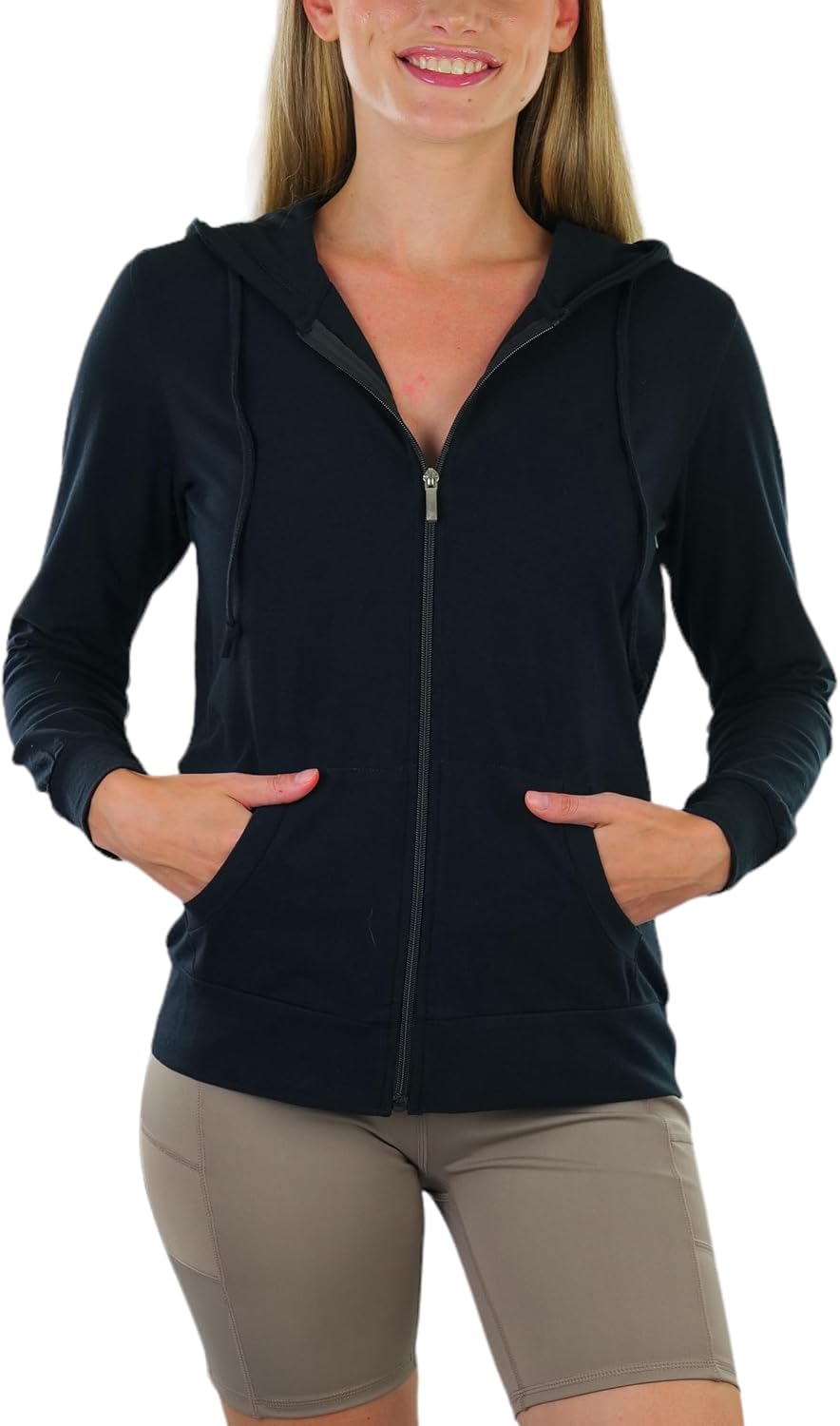 71I9ywMJ0L._AC_SL1500_.jpg Women’s Cotton Lightweight Long Sleeve Hoodie Pullover or Full Zip Jacket w/Kangaroo Pocket - Image 1
