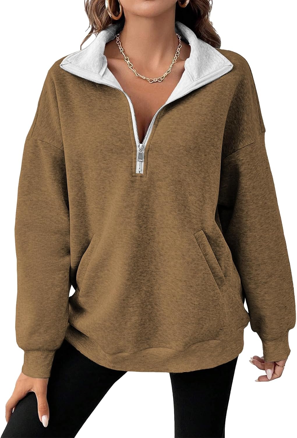 71VslIStTUL._AC_SL1500_.jpg Womens Half Zip Pullover Vintage Novelty Long Sleeve Sweatshirt Midweight Pullover Loose Fashion Clothing - Image 1