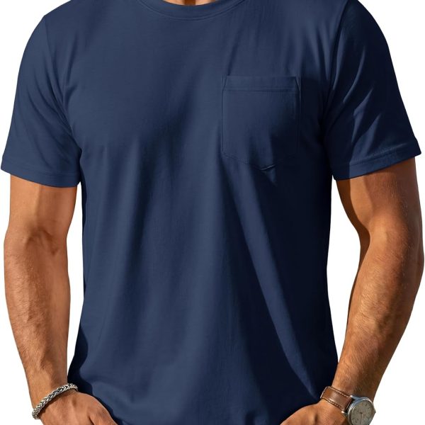 Mens Pocket T Shirts Short Sleeve Cotton Moisture Wicking Plain Tshirts Casual Lightweight Summer Basic Tees