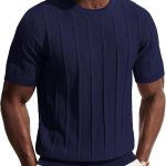 Men's T-Shirt Basic Crew Neck Short Sve Plain Slim Fit Tee Shirt Stretch Textured T-Shirts Men for Work Sports Golf