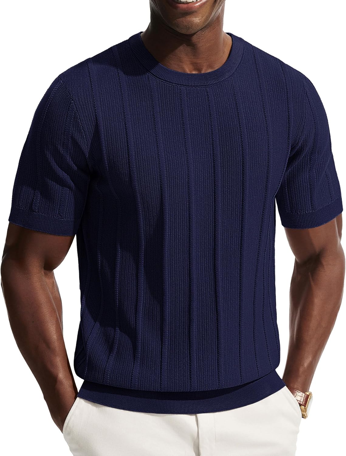 81PwSYIiO3L._AC_SL1500_.jpg Men's T-Shirt Basic Crew Neck Short Sve Plain Slim Fit Tee Shirt Stretch Textured T-Shirts Men for Work Sports Golf - Image 1
