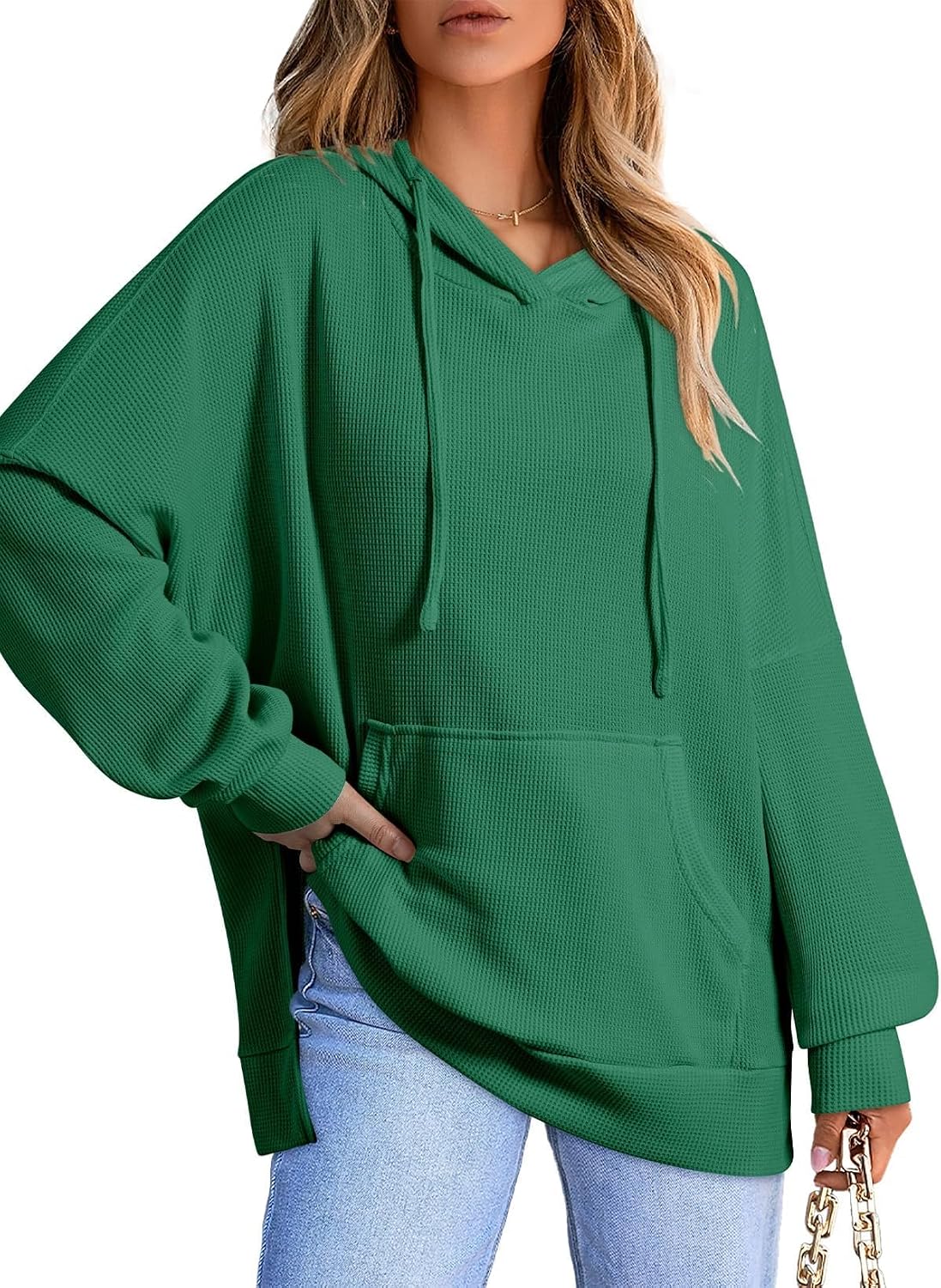 81QIc5uHx5L._AC_SL1500_.jpg Oversized Hoodies for Women Casual Long Sleeve Waffle Knit Drawstring Side Slit Pullover Sweatshirts with Pocket - Image 1