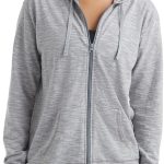 womens Slub Knit Full-zip Hoodie, Textured Cotton Zip-up T-shirt Hoodie for Women