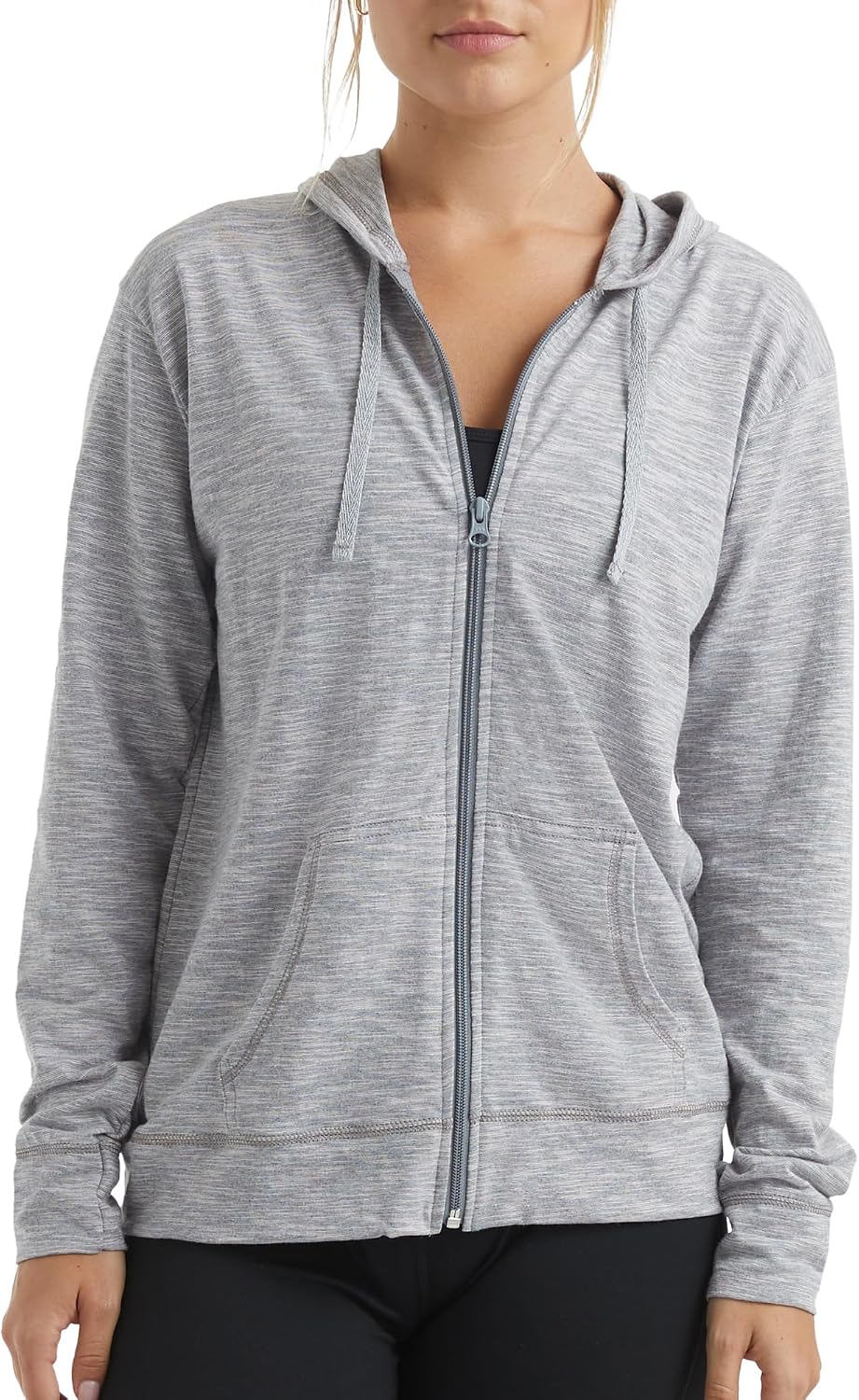 81jAUBZpQL._AC_SL1500_.jpg womens Slub Knit Full-zip Hoodie, Textured Cotton Zip-up T-shirt Hoodie for Women - Image 1